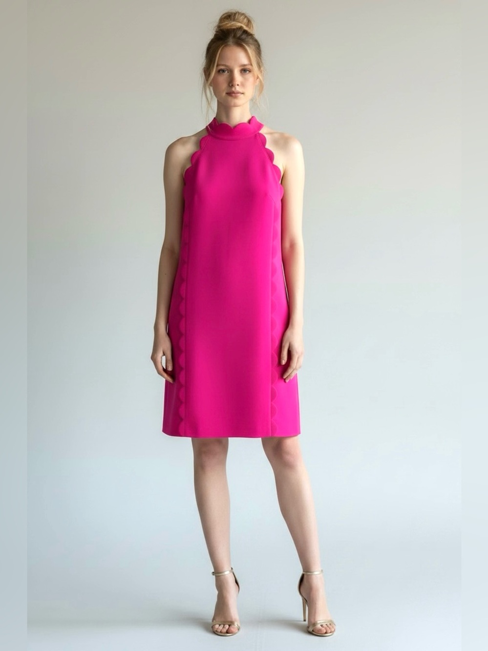 Ted Baker Torrii Bright Pink Scallop Halter Dress Size 1 Like New Originally$279
